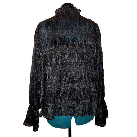 EXPRESS • Women’s Black Metallic Semi Sheer Mesh Ruffle Mock Neck Blouse Size XL - Picture 6 of 6